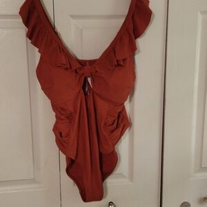 CUPSHE orange Ruffle sleeve rough Side key hole swimsuit Size 2x